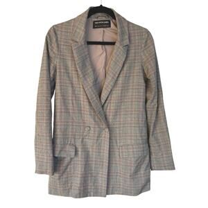 The Fifth Label Oversized Plaid Blazer Jacket Double Breasted Career Neutral XXS